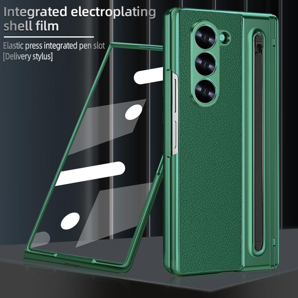 Гальванизированный Чехол-Петля для Телефона Samsung Galaxy Z Fold 6 5 4 5G Fold6 Стекло Экрана Стилус Всесторонний Держатель для Стилуса Чехол