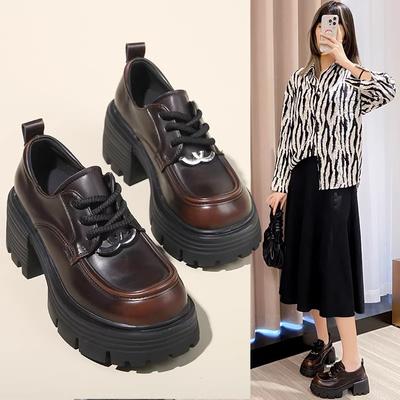 Ретро-лоферы на платформе женские кожаные на липучке толстый каблук круглый носок универсальные модные британские маленькие кожаные туфли