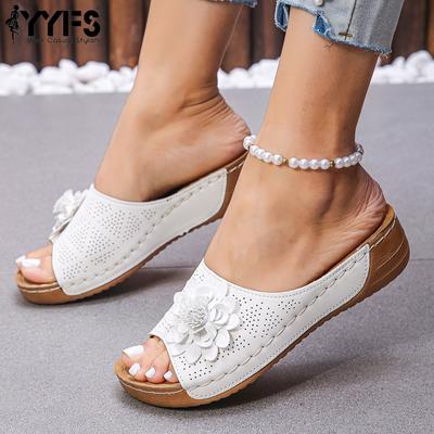 Женские шлепанцы с открытым носком на плоской подошве, с цветочным декором, пляжные сандалии, плоская подошва, однотонные, удобная повседневная обувь, толстая подошва, плоские сандалии