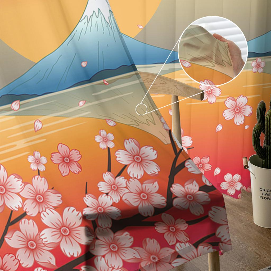 Японский стиль. Фудзи Сакура Цветущая вишня Прозрачные шторы для гостиной Декор Оконные шторы Кухонные шторы из тюля и вуали