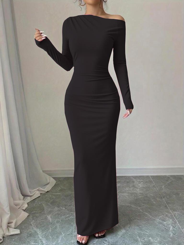 Осень Новое Платье Макси с Принтом Элегантное Приталенное Платье с Длинным Рукавом Женское Готовое