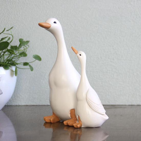 Статуэтка из смолы «Утка-мать, дитя», скульптура «Белая утка», украшение для дома и улицы, семья уток