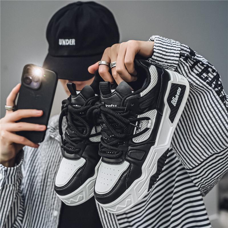 Модные осенние мужские туфли для скейтбординга на толстой подошве, удобные нескользящие повседневные кроссовки на шнуровке для мужчин, для активного отдыха на свежем воздухе