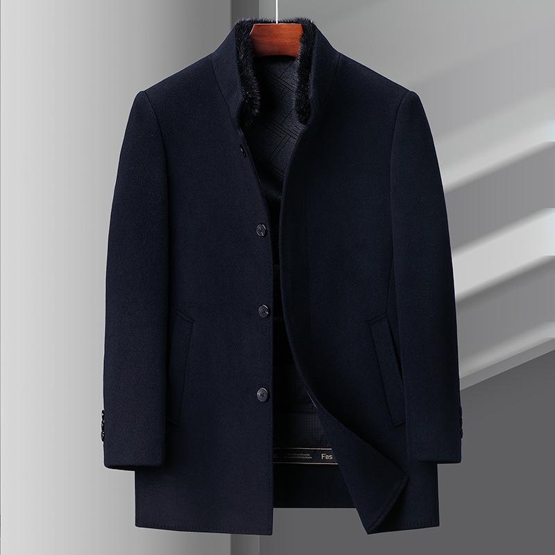 Мужское двухстороннее кашемировое пальто с воротником-стойкой, шерстяное пальто средней длины на пуховой подкладке, воротник из меха норки средней выдержки