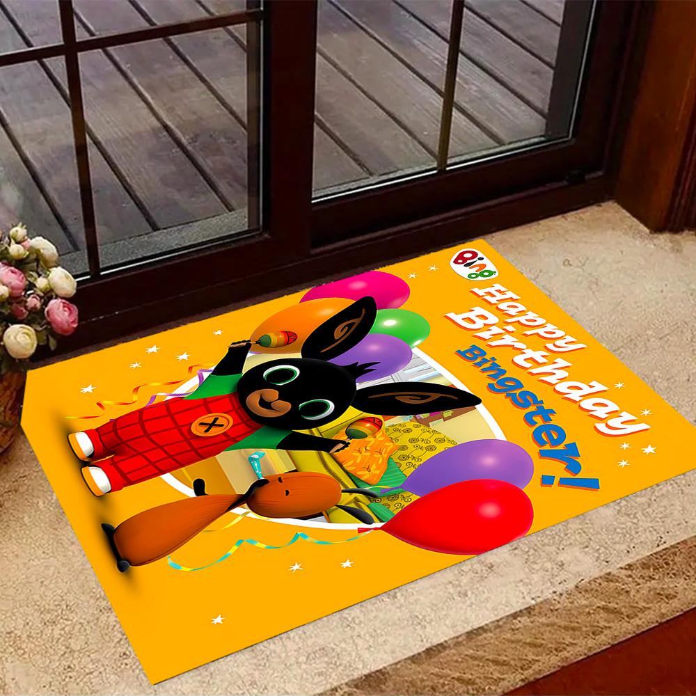 Bing's Birthday Celebration Themed Anti-Slip Rugs - Polyester Home Decor, Suitable for Bedrooms, Living Rooms, Doorways, Studios, and Decorations