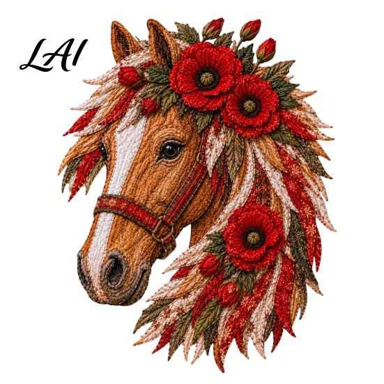 Flower Horse Theme Art Floral Patchwork Kit Fabric DIY Handmade Wall Kit Sewing for Adults Decor Artistic Applique Set