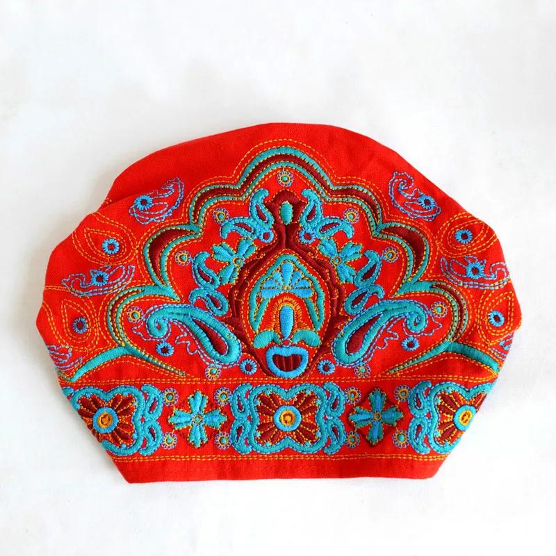 Женские этнические винтажные шляпы с вышивкой цветов и красным принтом, женские модные шляпы, аксессуары