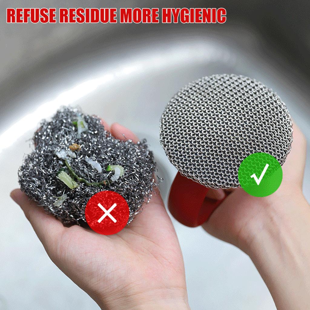 Cast Iron Scrubber 316 Stainless Steel Cast Iron Scrubber with Handle Steel Wool Scrubber Round Chainmail Scrubber Brush