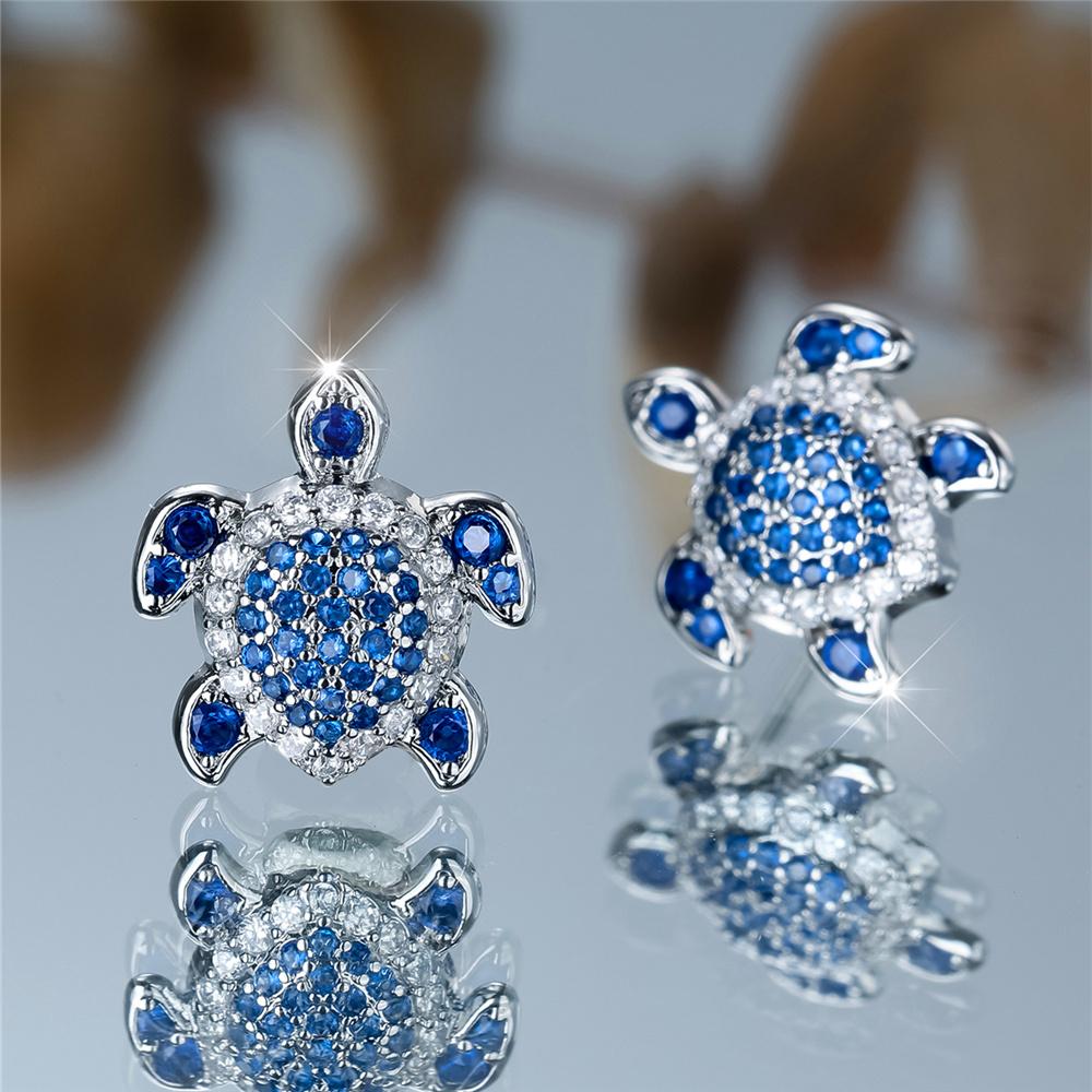 Милые женские серьги-гвоздики с зеленым, розовым, синим цирконом в виде маленькой круглой черепахи, винтажный серебристый цвет, свадебные, для женщин