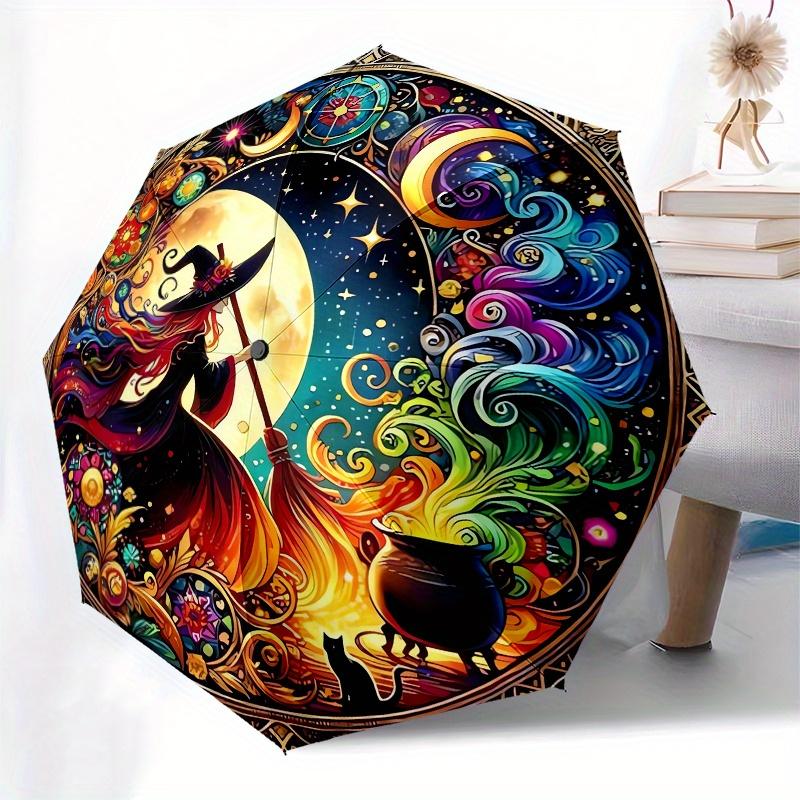 Witchcraft, Moonlit Magic Automatic folding umbrella  simple eight rib design, bright color pattern, durable iron frame, ideal for travel an