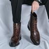 Модная зимняя мужская обувь Высокие ботинки в британском мотоциклетном стиле Кожаные ботинки Мужские ботинки на толстой подошве Трендовые ботинки челси Мужская повседневная обувь ботинки на платформе