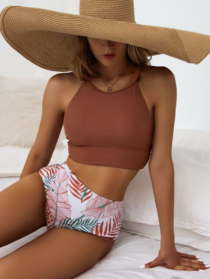 New sexy printed high-waisted split bikini women's swimsuit