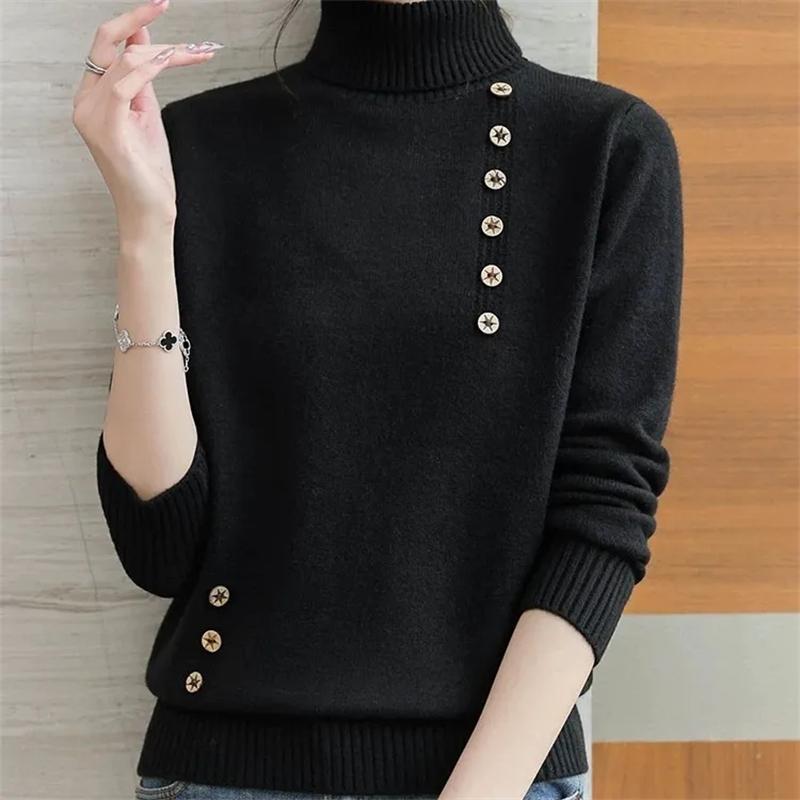 Autumn Winter New Women Sweater Women's High Neck Knitted Pullover Loose Korean Fashion Warm Women's Top