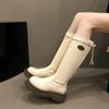 Модные новинки 2024 года, зимние женские сапоги длиной до колена, с застежкой-молнией сзади, на квадратном каблуке, с круглым носком, на платформе, для женщин Botines De Mujer
