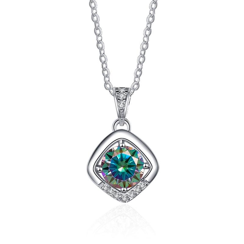 Bague Ringen 1ct VVS D Цветной Муассанит Бриллиантовое Ожерелье Для Женщин Серебро 925 Ювелирные Изделия Женский Простой Темперамент Цепочка На Ключицу