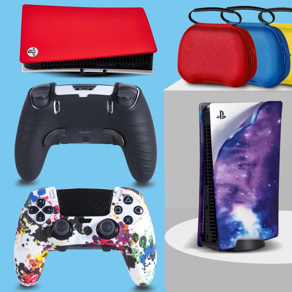 Контроллер JYXETOV PS5 Edge без силикона можно заряжать с помощью оригинального чехла с рисунком печати, эргономичный, защитный, с 8-кнопочной крышкой, зарядным устройством,