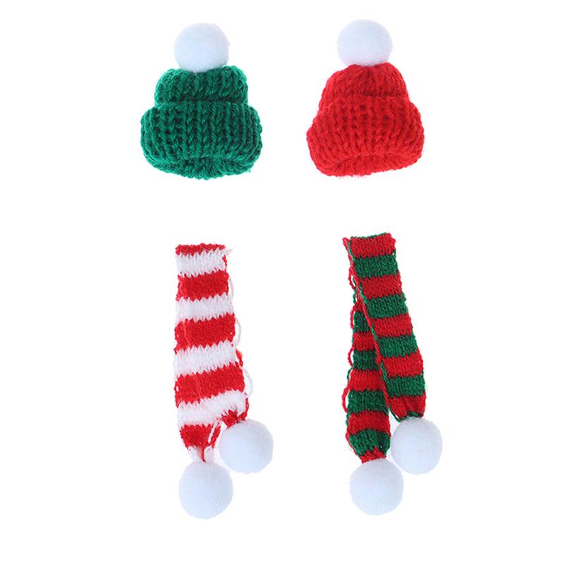 2Pcs Xmas Mini Scarf Hat Decor Doll Clothes Accessory Christmas Party Ornament