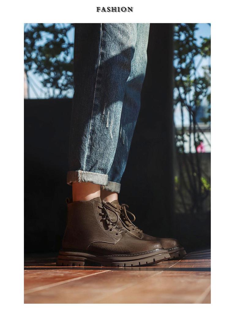 Мужские короткие ботинки Martin Retro 2024 года: Модные универсальные желтые рабочие туфли в британском стиле на осень