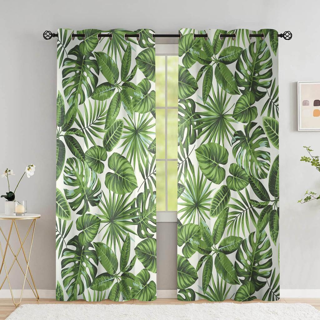 Tropical Leaves Curtains For Living Room Luxury Summer Palm Tree Banana Leaf Window Curtain High Shading (70 %-90 %)2 Panels