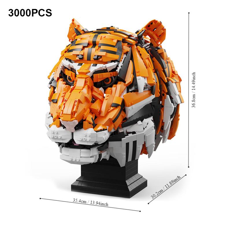 3000 шт. креативные строительные блоки «Царь зверей» в виде головы тигра, набор для самостоятельного строительства животных, кирпичи, домашний декор, подарок другу