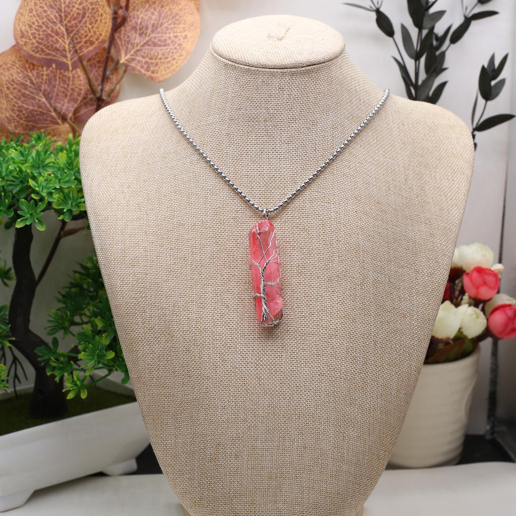 Women Necklace Natural Stone Hexagonal Pyramid Winding Pendant Necklace For Women Birthday Gift Chain 60 CM