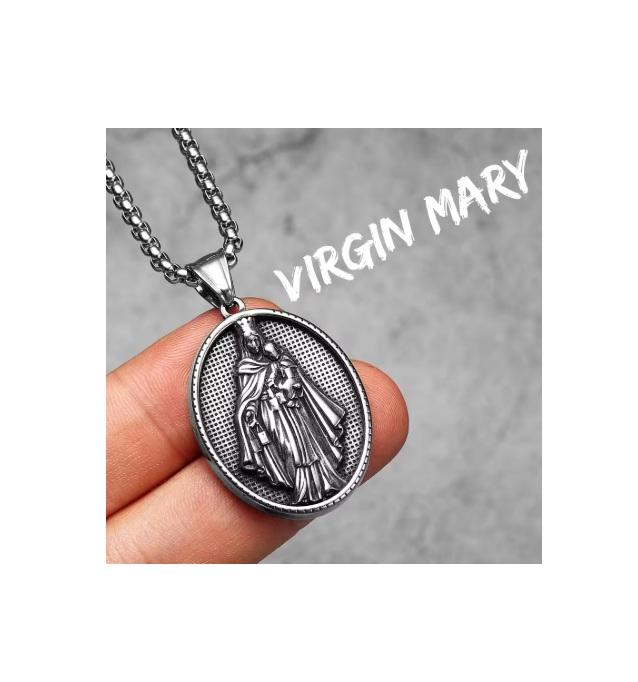 Vintage Jesus God Christian Virgin Mary Saint Barbara Powerful Amulet Talisman Pendant Necklace Chain Unisex Fashion Gothic Jewelry Party Gift