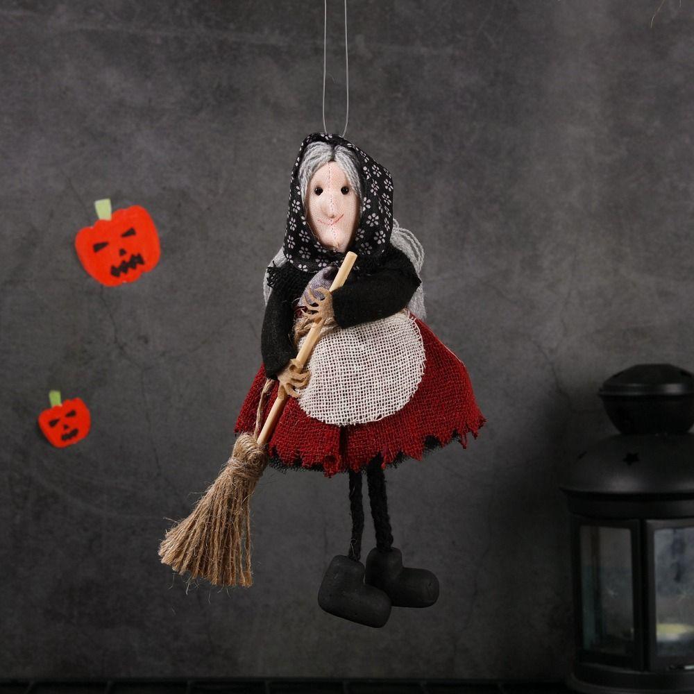 Scary Halloween Apron Witch Doll Cute Funny Broom Witch Decoration Handicraft Halloween Witch Pendant Haunted House