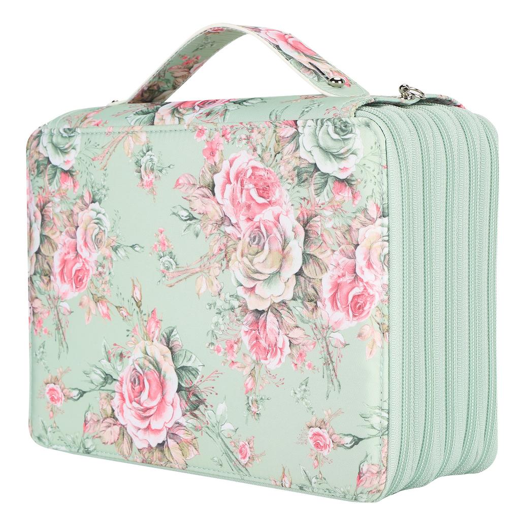 Pencil Case Rose Printed Multi Layer Zipper 252 Slots Portable Pen Holder Storage Pocket