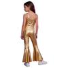 Kids Metallic Disco Dance Bodysuit: Sleeveless Sequins Tassels Jumpsuit with Back Invisible Zipper & Flared Pants