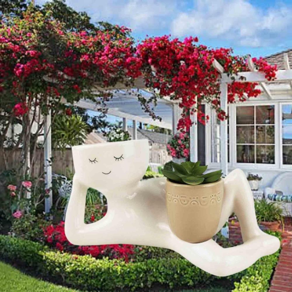 С дренажным отверстием Ленивый маленький персонаж Цветочный горшок Смола Горшок для суккулентов Декор для сада