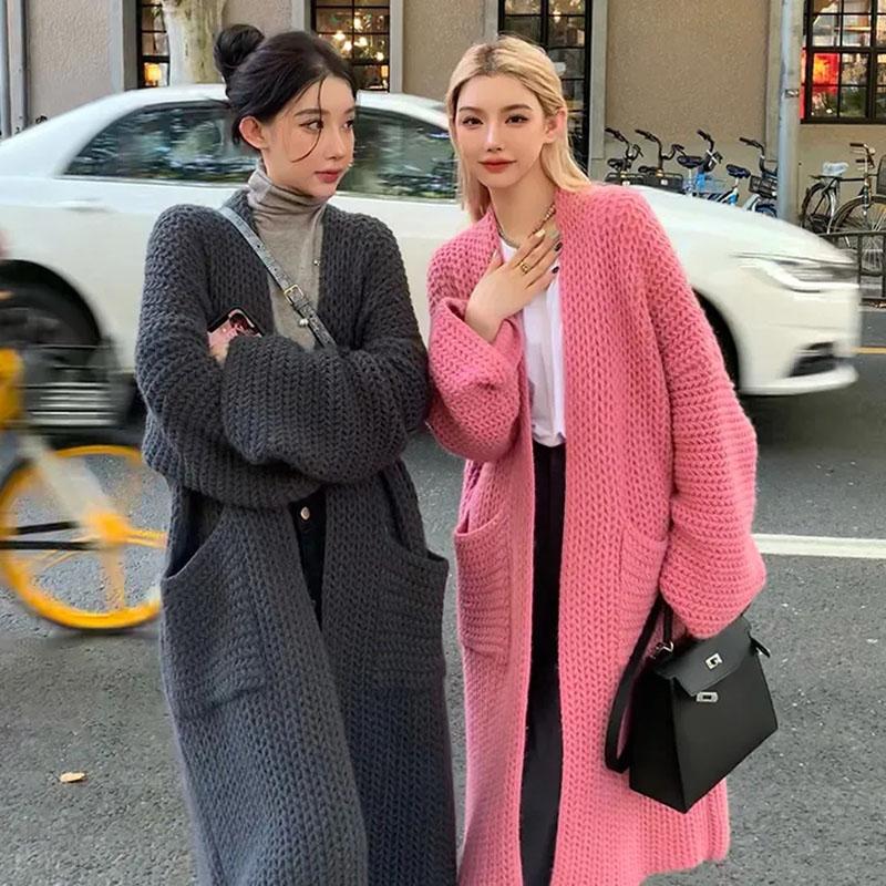 Women Sweater Long Coat Oversized Fall and Winter Knitting Loose Jacket Knitted Cardigan Long-sleeved Tops Winter
