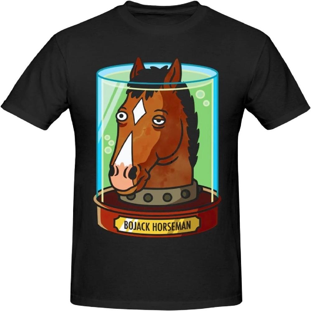 BoJack Sitcom Horseman Анимационная мужская футболка Хлопок Графическая Футболка с коротким рукавом и круглым вырезом Повседневные топы Черный Большой