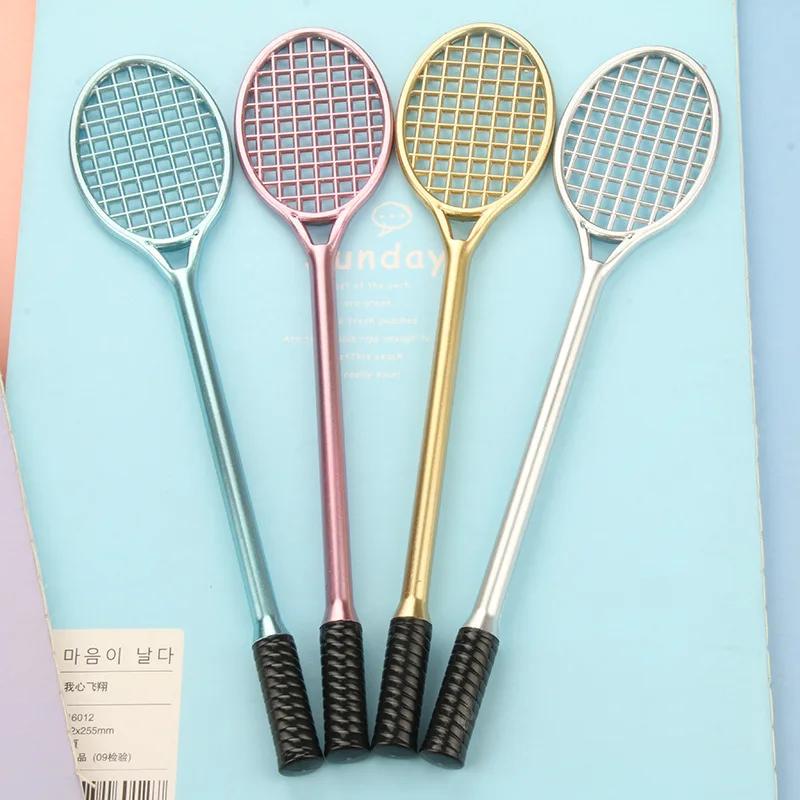 4pcs Creative Badminton Racket Shape Black Pens Exquisite Gift Pen Water-based Pen Stationery Pens (Size: One Size)