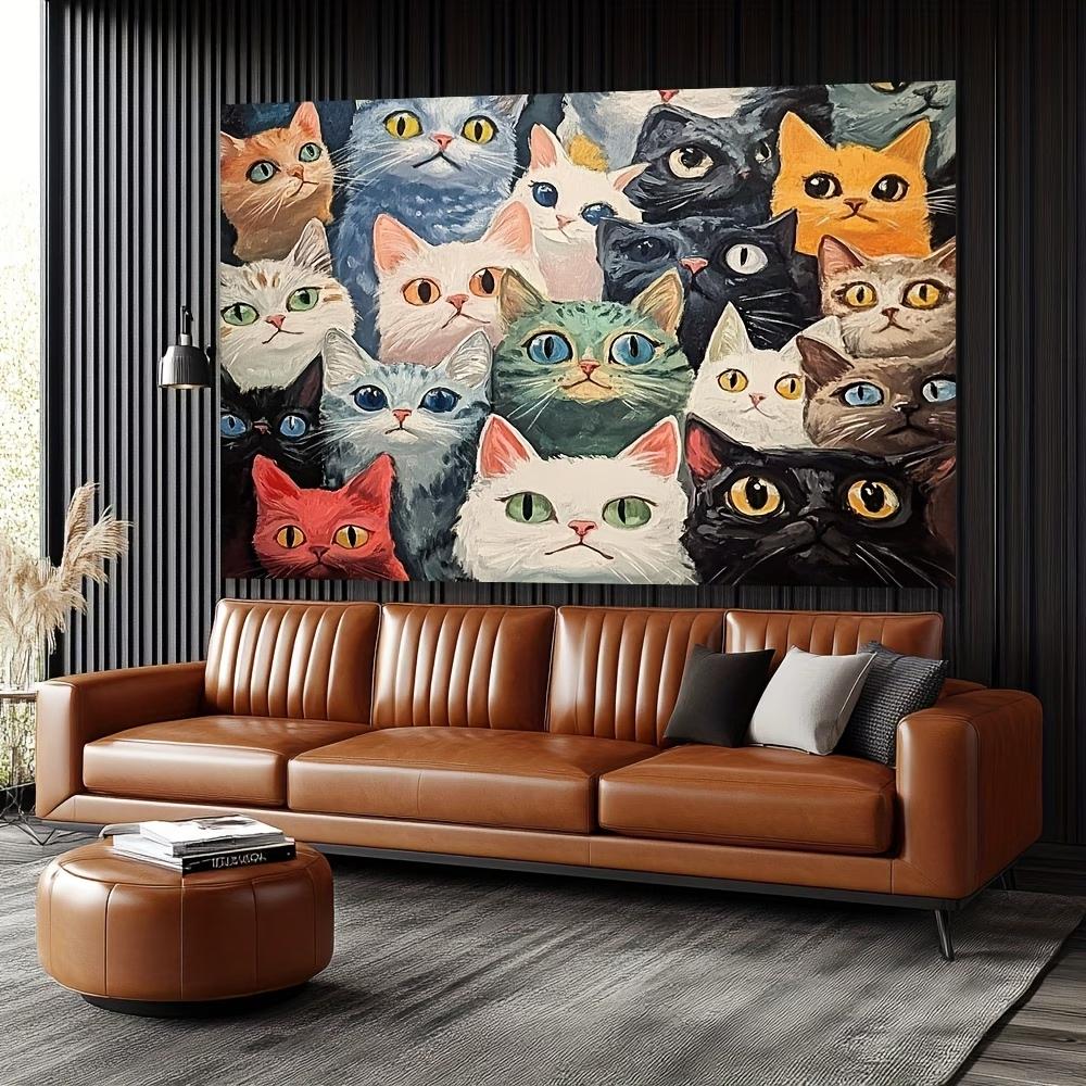 VIKAMA Colorful Cat Collage Print Wall Tapestry Vibrant Feline Art Poster Cat Lover Home Decor for Living Room Bedroom