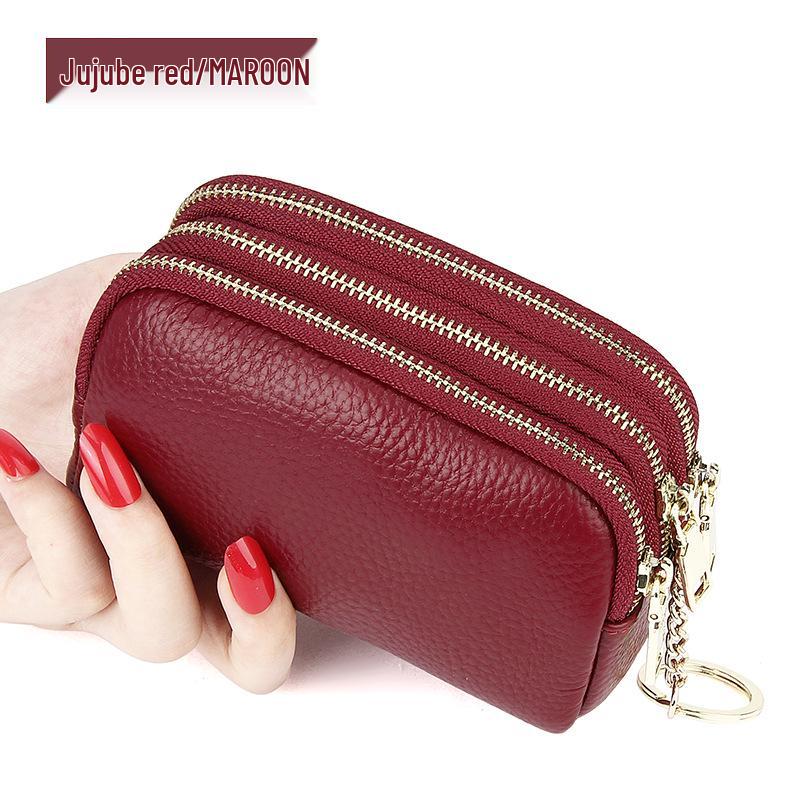 Европейский и американский мини-клатч из натуральной кожи: Простой модный кошелек для монет и ключей на трех молниях