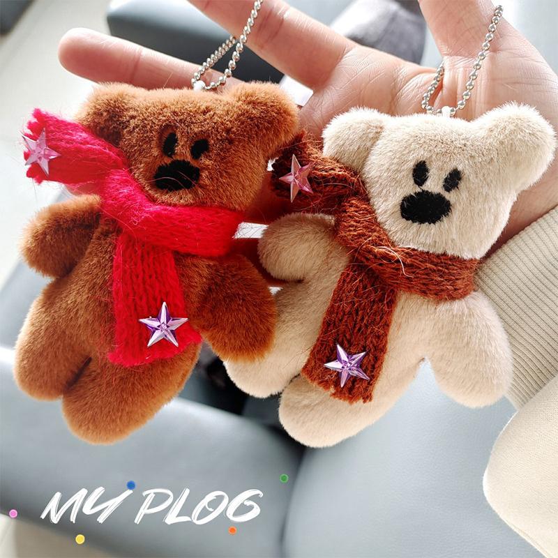 Cartoon Scarf Bear Keychain Plush Bear Doll Pendant Couple Pendant Keyring Backpack Charms Car Bag Decor Newyear Gift Accessory