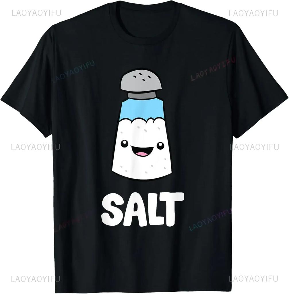 Salt Costume Matching Pepper and Salt Couple T-Shirt Casual Streetwear Fashion Hip Hop Tshirt Kawaii Cartoon Y2k Tees