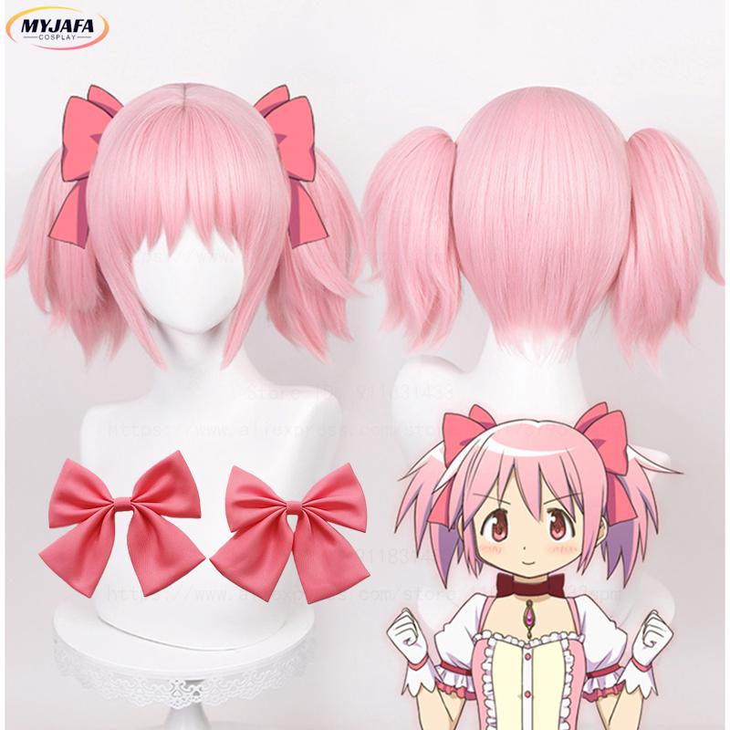 Парик Канамэ Мадоки Puella Magi Madoka Magica Косплей Парик 30 см Розовые Волосы с Двойными Хвостами Термостойкий Аниме Парик + Шапочка для Парика