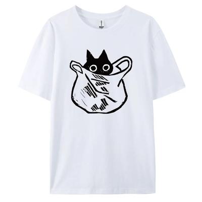 Повседневная мужская хлопковая футболка Cat с мультяшными принтами, футболка с коротким рукавом