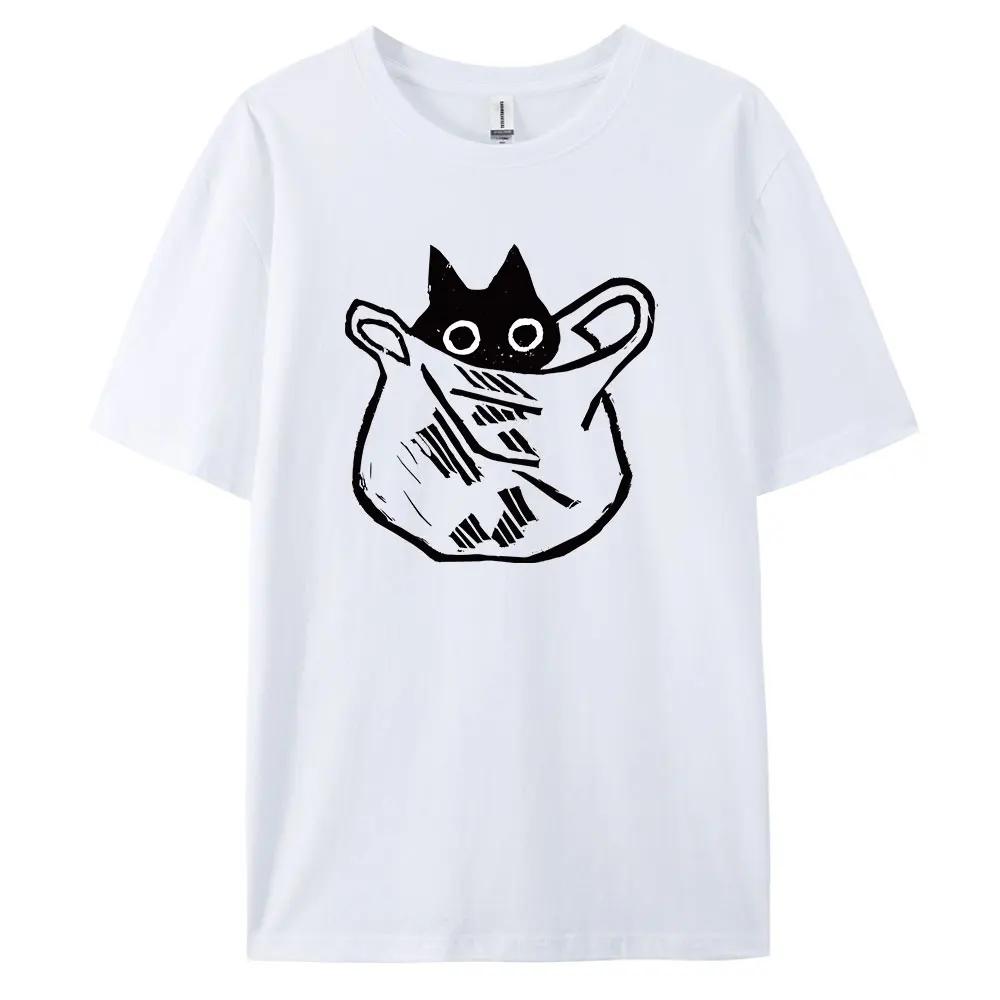 Cat Casual Mens Cotton TShirt with Cartoon Prints Short Sleeve Tee