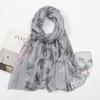 Spring and Autumn New Plant Flower Printing Versatile Bali Yarn Cotton and Linen Feel Scarf Elegant Sunscreen Shawl Women