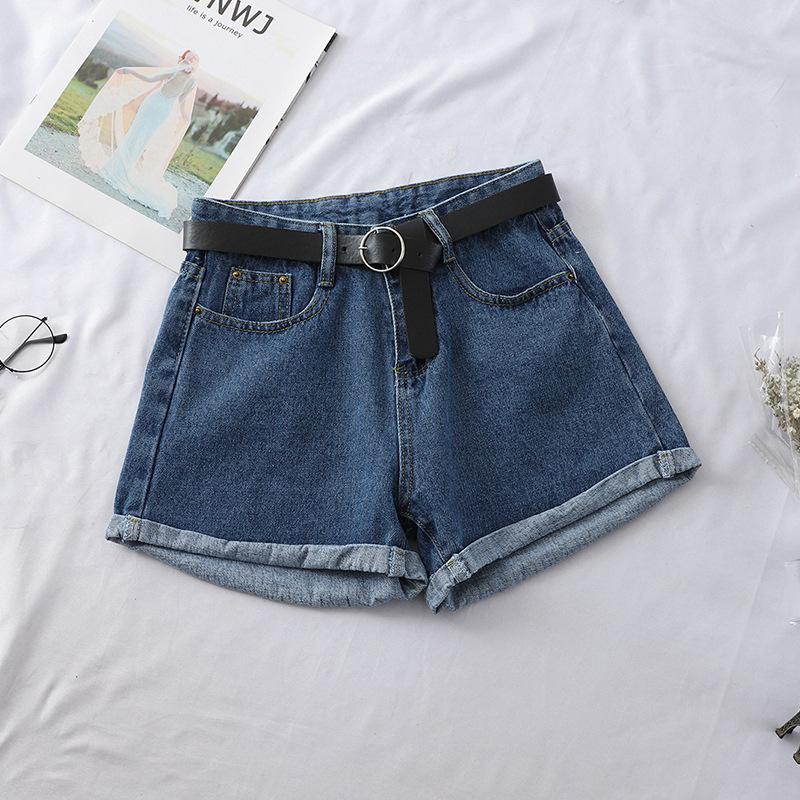2022 Spring/Summer Women's High-Waisted Denim Shorts: Korean Style, Loose Fit, Slimming A-Line with Rolled Hem