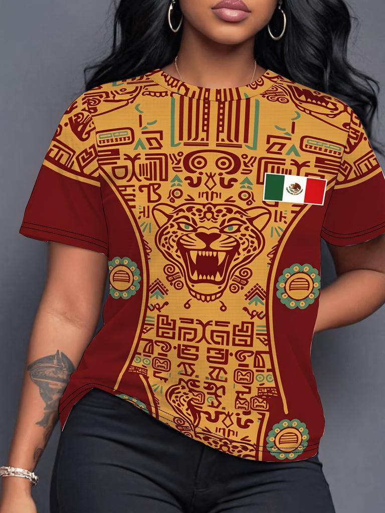 Women's Mexico Print Summer Graphic Tee Jerseys Plus Size Sport T-Shirt V-Neck Short Sleeve T-Shirt