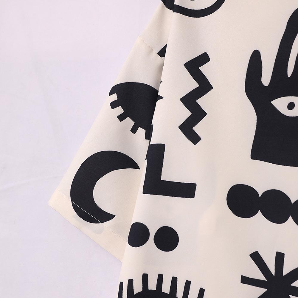 Свободные рубашки в стиле ретро с пиктограммой и полным принтом, рубашки с короткими рукавами, летние мужские свободные рубашки, повседневная уличная одежда для мужчин