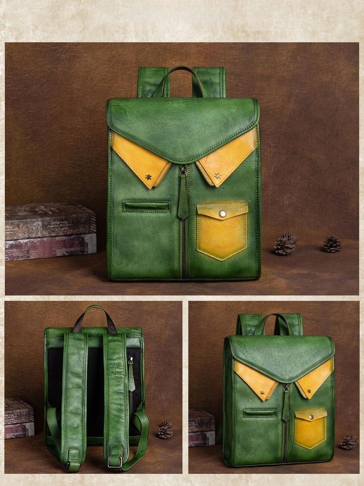 Johnature Vintage Genuine Leather Backpack Women Bag Leisure Large Capacity Real Cowhide Travel Bag Creative Backpacks