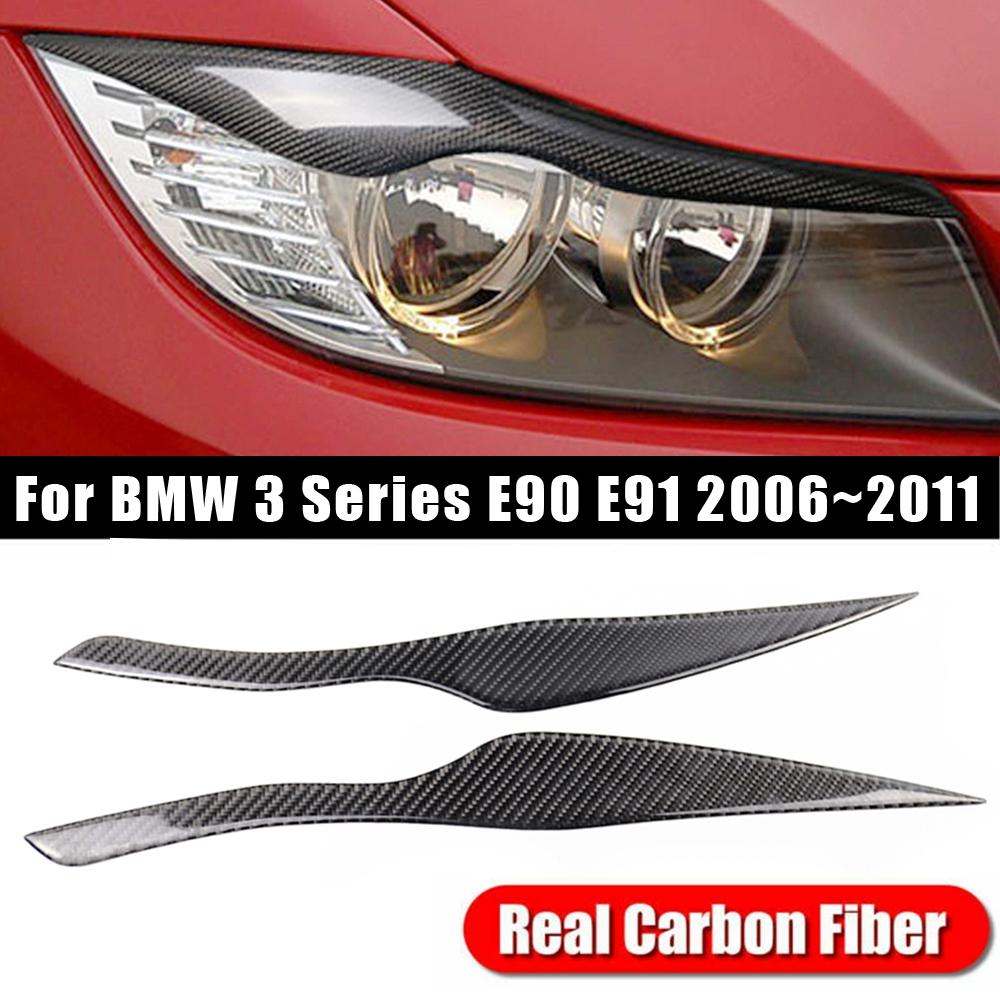 Наклейка из настоящего углеродного волокна для BMW 3 серии E90 E92 2006-2011, передняя фара автомобиля, крышка для век, накладка для бровей, украшение