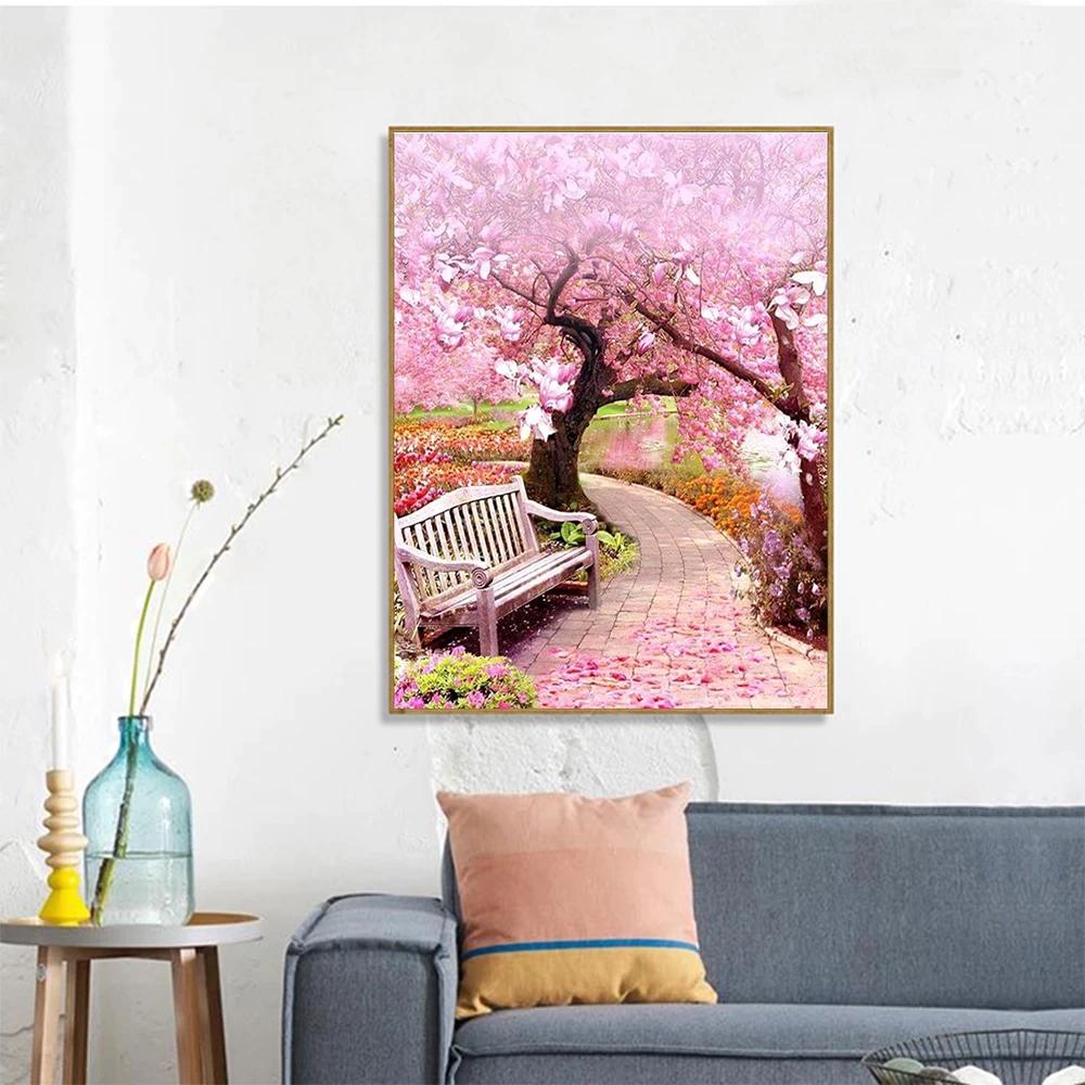 40x50 см краска по номерам розовое дерево пейзаж DIY картина по номерам вишни ручная роспись уникальный подарок домашний декор