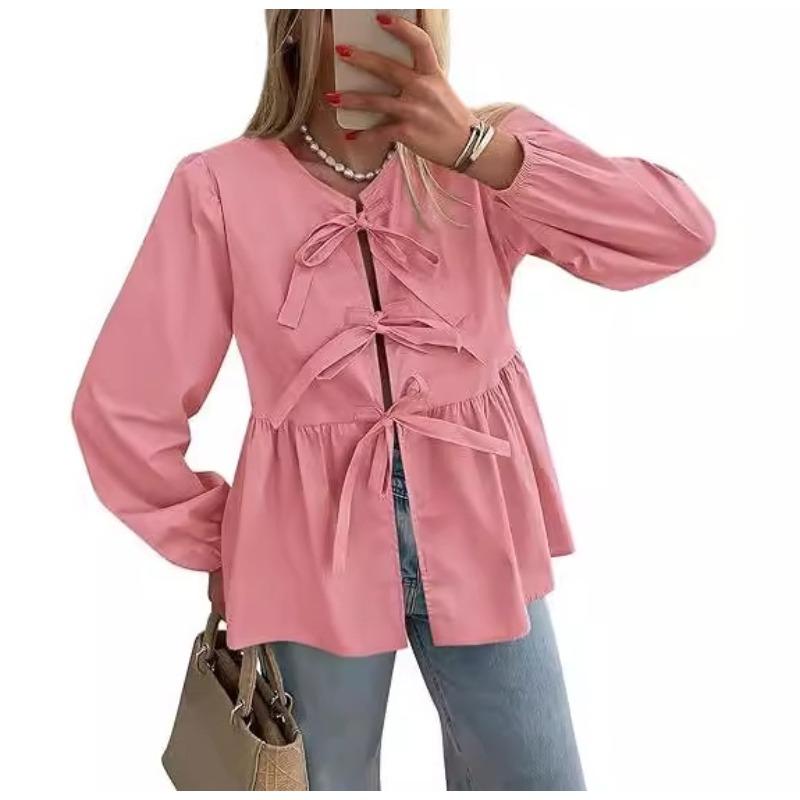 Осенняя мода повседневная рубашка с бретельками спереди и бретельками сверху женская одежда блузки и рубашки