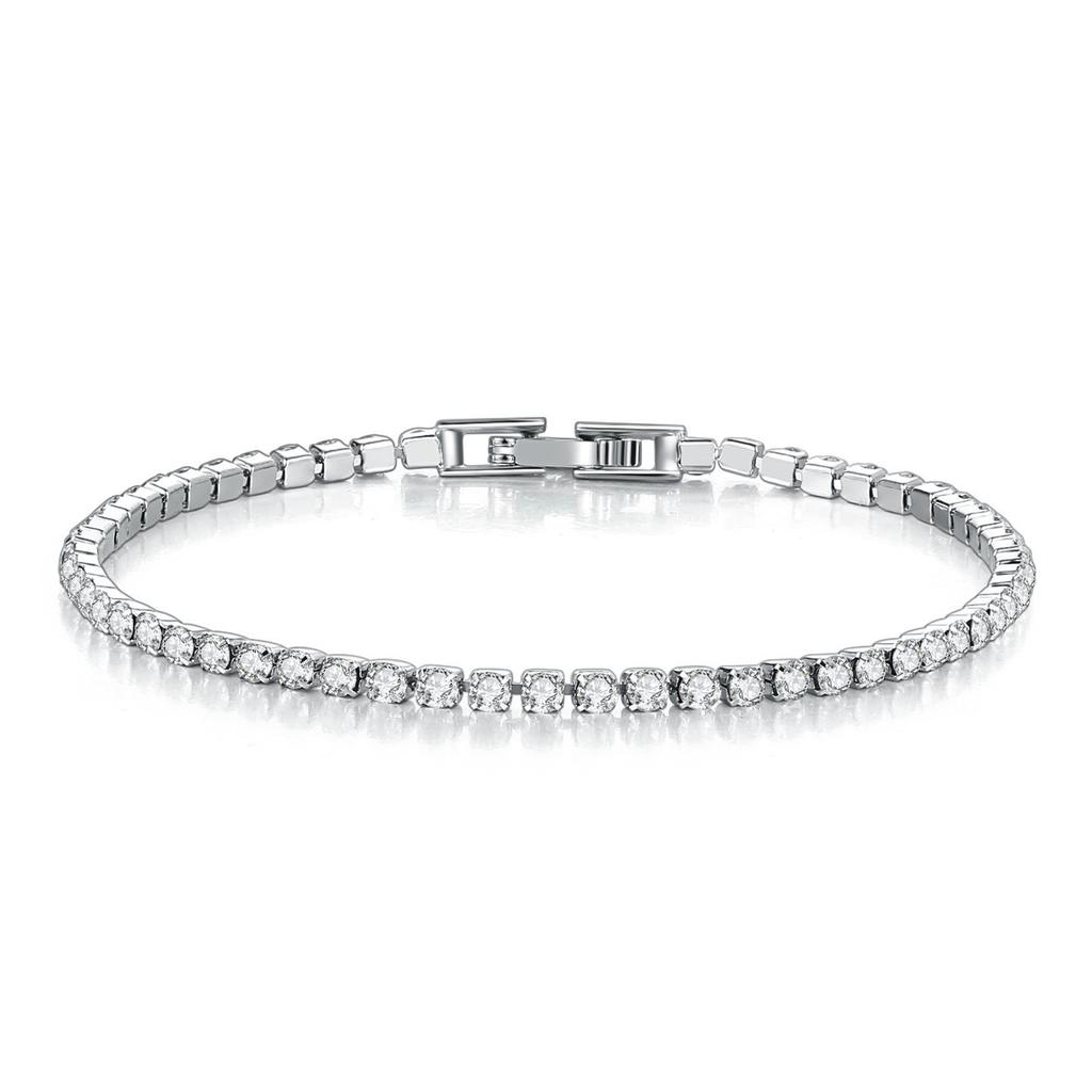Solid Pure Silver 15/16/17/18/19/20/21 Cm Tennis Bracelet Pave 3 Mm Round Black Jet Zircon Elegant Real 925 Jewelry for Women