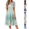 Women's Casual Fashion Round Neck Short Sleeve Print Midi Dress